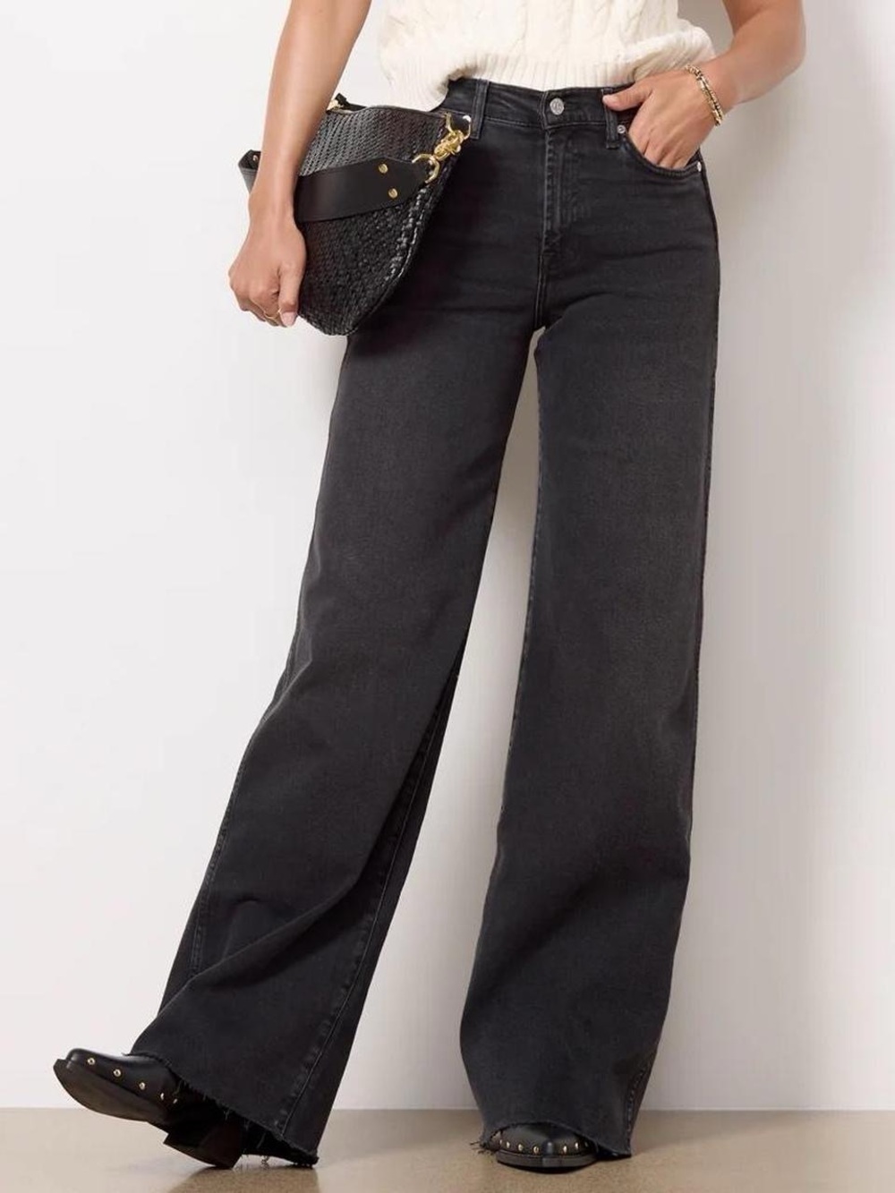 7 For All Mankind Black High-Rise Wide Leg Jeans
